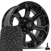 Set(5) 22x10 4P70 Gloss Black Brushed with Tinted Clear - 5x127 &amp; 5x139.7 -24ET with 285/45r22 Sailun TerraMax RT Tires &amp; TPMS