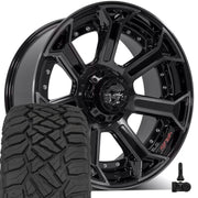 Set(4) 22x10 4P70 Gloss Black Brushed with Tinted Clear - 6x135 &amp; 6x139.7 -18ET with 285/45r22 Sailun TerraMax RT Tires &amp; TPMS