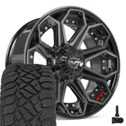 Set(5) 20x9 4P80R Gloss Black Brushed with Tinted Clear - 5x127 &amp; 5x139.7 +0ET with 275/55r20 Sailun TerraMax RT Tires &amp; TPMS