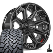 Set(5) 20x9 4P80R Gloss Black Brushed with Tinted Clear - 5x127 &amp; 5x139.7 +0ET with 275/55r20 TBB TS-37 AT Tires &amp; TPMS