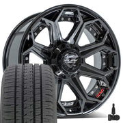 Set(4) 20x9 4P80 Gloss Black Brushed with Tinted Clear - 6x139.7 +0ET with 275/55r20 Bridgestone Dueler Alenza HL Plus Tires &amp; TPMS