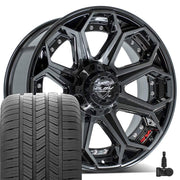 Set(4) 20x9 4P80 Gloss Black Brushed with Tinted Clear - 6x139.7 +0ET with 275/55r20 Goodyear Eagle LS2 Tires &amp; TPMS