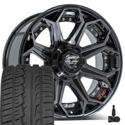 Set(4) 20x9 4P80 Gloss Black Brushed with Tinted Clear - 6x139.7 +0ET with 275/55r20 Ironman iMove GEN 2 SUV Tires &amp; TPMS