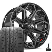 Set(4) 20x9 4P80R Gloss Black Brushed with Tinted Clear - 6x135 &amp; 6x139.7 +0ET with 275/55r20 Goodyear Eagle LS2 Tires &amp; TPMS