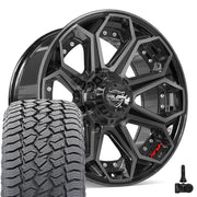 Set(4) 20x9 4P80R Gloss Black Brushed with Tinted Clear - 6x135 &amp; 6x139.7 +0ET with 275/55r20 Sailun TerraMax AT2 Tires &amp; TPMS