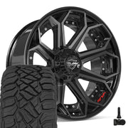 Set(4) 22x10 4P80R Gloss Black Brushed with Tinted Clear - 6x135 &amp; 6x139.7 -18ET with 285/45r22 Sailun TerraMax RT Tires &amp; TPMS