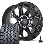 Set(4) 20x9 4P83 Gloss Black Brushed with Tinted Clear - 5x127 &amp; 5x139.7 +0ET with 275/55r20 TBB TS-37 AT Tires &amp; TPMS