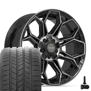 Set(4) 20x9 4P83 Gloss Black Brushed with Tinted Clear - 5x127 &amp; 5x139.7 +0ET with 275/55r20 Goodyear Eagle LS2 Tires &amp; TPMS