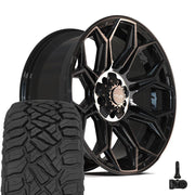 Set(4) 20x9 4P83 Gloss Black Brushed with Tinted Clear - 5x127 &amp; 5x139.7 +0ET with 275/55r20 Sailun TerraMax RT Tires &amp; TPMS