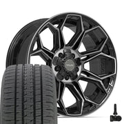 Set(5) 20x9 4P83 Gloss Black Brushed with Tinted Clear - 5x127 &amp; 5x139.7 +0ET with 275/55r20 Bridgestone Dueler Alenza HL Plus Tires &amp; TPMS