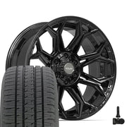 Set(4) 20x9 4P83 Gloss Black - 6x135 &amp; 6x139.7 +0ET with 275/55r20 Bridgestone Dueler Alenza HL Plus Tires &amp; TPMS