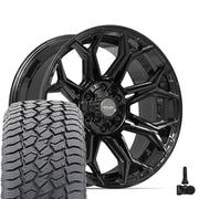 Set(4) 20x9 4P83 Gloss Black - 6x135 &amp; 6x139.7 +0ET with 275/55r20 Sailun TerraMax AT2 Tires &amp; TPMS