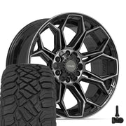 Set(4) 20x9 4P83 Gloss Black Brushed with Tinted Clear - 6x135 &amp; 6x139.7 +0ET with 275/55r20 Sailun TerraMax RT Tires &amp; TPMS