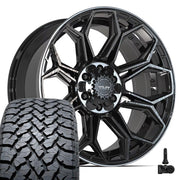 Set(4) 20x9 4P83 Gloss Black Brushed with Tinted Clear - 6x135 &amp; 6x139.7 +0ET with 275/55r20 TBB TS-37 AT Tires &amp; TPMS