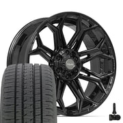 Set(4) 22x9 4P83 Gloss Black - 6x135 &amp; 6x139.7 +12ET with 285/45r22 Bridgestone Dueler Alenza HL Tires &amp; TPMS