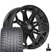 Set(4) 22x9 4P83 Gloss Black - 6x135 &amp; 6x139.7 +12ET with 285/45r22 Goodyear Eagle Sport Tires &amp; TPMS