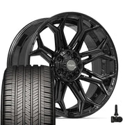 Set(4) 22x9 4P83 Gloss Black - 6x135 &amp; 6x139.7 +12ET with 285/45r22 Goodyear Eagle Touring Tires &amp; TPMS