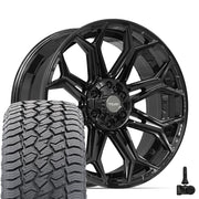 Set(4) 22x9 4P83 Gloss Black - 6x135 &amp; 6x139.7 +12ET with 285/45r22 Sailun TerraMax AT2 Tires &amp; TPMS