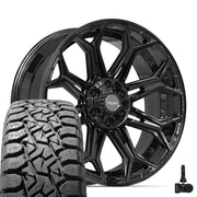 Set(4) 22x9 4P83 Gloss Black - 6x135 &amp; 6x139.7 +12ET with 33x12.50r22 TBB TS-57 RT Tires &amp; TPMS