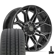 Set(4) 22x9 4P83 Gloss Black Brushed with Tinted Clear - 6x135 &amp; 6x139.7 +12ET with 285/45r22 Bridgestone Dueler Alenza HL Tires &amp; TPMS