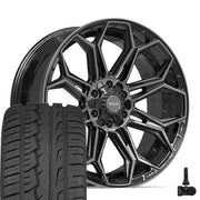 Set(4) 22x9 4P83 Gloss Black Brushed with Tinted Clear - 6x135 &amp; 6x139.7 +12ET with 285/45r22 Ironman iMove GEN 2 SUV Tires &amp; TPMS