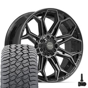Set(4) 22x9 4P83 Gloss Black Brushed with Tinted Clear - 6x135 &amp; 6x139.7 +12ET with 285/45r22 Sailun TerraMax AT2 Tires &amp; TPMS