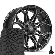 Set(4) 22x9 4P83 Gloss Black Brushed with Tinted Clear - 6x135 &amp; 6x139.7 +12ET with 285/45r22 Sailun TerraMax RT Tires &amp; TPMS