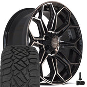 Set(4) 22x9 4P83 Gloss Black Brushed with Tinted Clear - 6x135 &amp; 6x139.7 +12ET with 33x12.50r22 Sailun TerraMax RT Tires &amp; TPMS