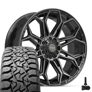 Set(4) 22x9 4P83 Gloss Black Brushed with Tinted Clear - 6x135 &amp; 6x139.7 +12ET with 33x12.50r22 TBB TS-57 RT Tires &amp; TPMS