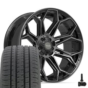 Set(4) 22x10 4P83 Gloss Black Brushed with Tinted Clear - 5x127 &amp; 5x139.7 -18ET with 285/45r22 Bridgestone Dueler Alenza HL Tires &amp; TPMS