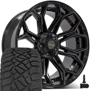 Set(4) 22x10 4P83 Gloss Black Brushed with Tinted Clear - 5x127 &amp; 5x139.7 -18ET with 33x12.50r22 Sailun TerraMax RT Tires &amp; TPMS