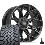 Set(4) 22x10 4P83 Gloss Black Brushed with Tinted Clear - 5x127 &amp; 5x139.7 -18ET with 285/45r22 TBB TS-37 AT Tires &amp; TPMS