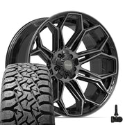 Set(4) 22x10 4P83 Gloss Black Brushed with Tinted Clear - 5x127 &amp; 5x139.7 -18ET with 33x12.50r22 TBB TS-57 RT Tires &amp; TPMS