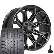Set(5) 22x10 4P83 Gloss Black Brushed with Tinted Clear - 5x127 &amp; 5x139.7 -18ET with 285/45r22 Goodyear Eagle Sport Tires &amp; TPMS