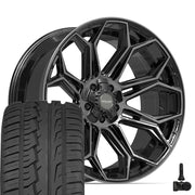 Set(5) 22x10 4P83 Gloss Black Brushed with Tinted Clear - 5x127 &amp; 5x139.7 -18ET with 285/45r22 Ironman iMove GEN 2 SUV Tires &amp; TPMS