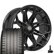 Set(4) 22x10 4P83 Gloss Black - 6x135 &amp; 6x139.7 -18ET with 285/45r22 Goodyear Eagle Touring Tires &amp; TPMS