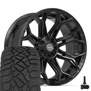 Set(4) 22x10 4P83 Gloss Black - 6x135 &amp; 6x139.7 -18ET with 285/45r22 Sailun TerraMax RT Tires &amp; TPMS