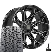 Set(4) 22x10 4P83 Gloss Black Brushed with Tinted Clear - 6x135 &amp; 6x139.7 -18ET with 285/45r22 Sailun TerraMax AT2 Tires &amp; TPMS