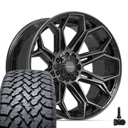 Set(4) 22x10 4P83 Gloss Black Brushed with Tinted Clear - 6x135 &amp; 6x139.7 -18ET with 285/45r22 TBB TS-37 AT Tires &amp; TPMS