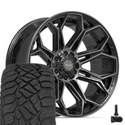 Set(4) 22x10 4P83 Gloss Black Brushed with Tinted Clear - 6x135 &amp; 6x139.7 -18ET with 33x12.50r22 Sailun TerraMax RT Tires &amp; TPMS