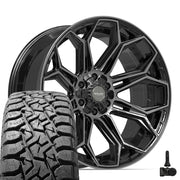 Set(4) 22x10 4P83 Gloss Black Brushed with Tinted Clear - 6x135 &amp; 6x139.7 -18ET with 33x12.50r22 TBB TS-57 RT Tires &amp; TPMS