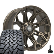 Set(4) 22x10 4P83 Satin Bronze - 6x135 &amp; 6x139.7 -18ET with 285/45r22 TBB TS-37 AT Tires &amp; TPMS