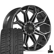Set(4) 24x10 4P83 Gloss Black Brushed with Tinted Clear - 6x135 &amp; 6x139.7 +18ET with 295/35r24 Ironman iMove GEN 2 Tires &amp; TPMS