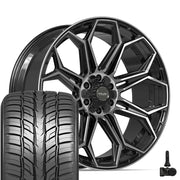 Set(4) 24x10 4P83 Gloss Black Brushed with Tinted Clear - 6x135 &amp; 6x139.7 +18ET with 295/35r24 Sailun Atrezzo SVR LX+ Tires &amp; TPMS