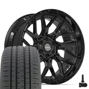 Set(4) 22x10 4PL28 Gloss Black - 6x135 &amp; 6x139.7 -18ET with 285/45r22 Bridgestone Dueler Alenza HL Tires &amp; TPMS
