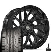 Set(4) 22x10 4PL28 Gloss Black - 6x135 &amp; 6x139.7 -18ET with 285/45r22 Goodyear Eagle Touring Tires &amp; TPMS