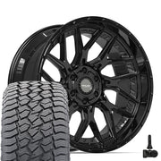 Set(4) 22x10 4PL28 Gloss Black - 6x135 &amp; 6x139.7 -18ET with 285/45r22 Sailun TerraMax AT2 Tires &amp; TPMS