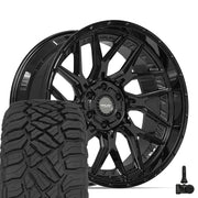 Set(4) 22x10 4PL28 Gloss Black - 6x135 &amp; 6x139.7 -18ET with 285/45r22 Sailun TerraMax RT Tires &amp; TPMS