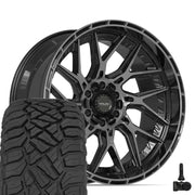 Set(4) 22x10 4PL28 Gloss Black Brushed with Tinted Clear - 6x135 &amp; 6x139.7 -18ET with 285/45r22 Sailun TerraMax RT Tires &amp; TPMS