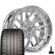 Set(4) 22x10 4PL28 Chrome - 6x135 &amp; 6x139.7 -18ET with 285/45r22 Goodyear Eagle Touring Tires &amp; TPMS